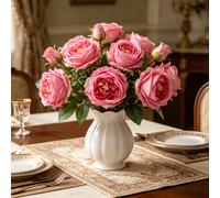 Yuejia 2 pièces 17,71 po / 45 cm Rose de thé Austin artificielle en latex Fleur d'imitation toucher réaliste Mariage Banquet Fête familiale Décoration de compositions florales de jardin (Rouge rosé)