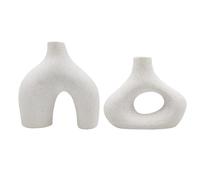 Yuejia Lot de 2 vases décoratifs double montagne en céramique blanche, 19 cm/7,4 po et 14 cm/5,51 po, style moderne bohème nordique minimaliste, pour salon, mariage, table à manger, fête, bureau et ch