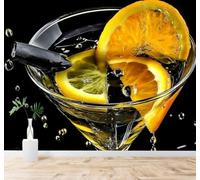 YueMingDi Papier Peint 3D Verre Orange Boisson Noir Paille | Fresques Murales et Créatives Décoration D'intérieur Pour le Bureau Salon la Chambre Coucher Canapé Mural de Luxe-150cm×105cm