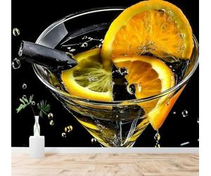 YueMingDi Papier Peint 3D Verre Orange Boisson Noir Paille | Fresques Murales et Créatives Décoration D'intérieur Pour le Bureau Salon la Chambre Coucher Canapé Mural de Luxe-400cm×280cm