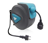 YUENFONG Enrouleur de câble automatique, enrouleur de tuyau avec protection de thermostat de surcharge, support mural rotatif à 180°, pièces d'installation inclus, 20 m (bleu)