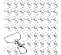 YUENPUN Lot de 120 fermoirs pivotants pour porte-clés avec anneau en D, mousqueton, mousqueton pivotant, crochets argentés avec anneaux en D pour sacs, cordons, loisirs créatifs, 40 x 25 mm