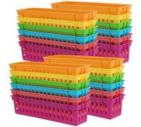 YUENPUN Lot de 24 paniers de rangement en plastique pour salle de classe, paniers colorés pour enseignants et étudiants, 6 couleurs, 25,5 x 7,6 x 6,2 cm