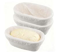 YUENPUN Lot de 3 paniers à pain ovales de 25 cm en rotin avec doublure en tissu de lin pour pâtisserie artisanale à la maison