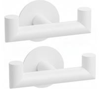 YUET 2 Pièces Double Crochet Adhesif Muraux Acier Inoxydable 304, Blanc | Porte Serviette Salle de Bain, Accroche Tableau Sans Percer, Porte Manteau Mural Autocollant