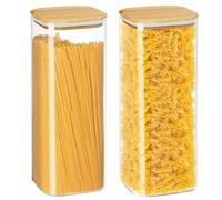 YUEYEE Lot de 2 Bocaux de Conservation en Verre Transparent avec Couvercles en Bambou pour Nouilles,Pâtes,Farine,Riz, Haricots,Céréales,2500 ml
