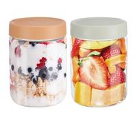 YUEYEE Lot de 2 bocaux en verre de 600 ml multi-usages avec couvercles, pour ranger, conserver, préserver les aliments (porridge sans cuisson, salade, yaourt, confiture, repas), passe au micro-ondes