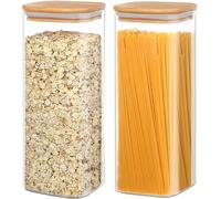 YUEYEE Lot de 2 Boîtes de Conservation en Verre Avec Couvercles en Bambou - 2200 ml - Transparent - Pour Spaghetti,Avoine,Céréales,Riz,Noix,Farine - 28 cm Hauteur