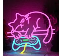 YUEYYNS Cat Enseigne au Néon Panneau Néon Game Chat LED Cat Jeu Neon USB Gaming Enseigne Lumineuse pour Chambre à Coucher Zone Jeu Chambre Garçon