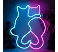 YUEYYNS Cat Enseigne au Néon Rose Bleu Lumière Néon Chat Jumeau USB Panneau Neon Chat Idéale pour Salle de Jeux, Chambre, Salon, Bar, Club, Animalerie