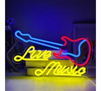 YUEYYNS Live Music Neon Guitare Enseignes LED Néon Musique Mot LED Néon pour Chambre Bar Musique Studio Fête
