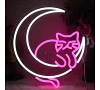 YUEYYNS Panneau Néon Lune Chat Rose Blanc Néon Signe Enseigne au Neon Cat LED Panneau Neon USB pour la Maison, la Chambre, la Chambre d'Enfant, Bar, Amoureux des Chats
