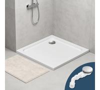 Yugodex Receveur de douche carré 90 x 90 cm en acrylique sanitaire avec kit | Receveur de douche complet avec siphon, renfort en fibre de verre, 4 cm, plat, Ø 90 mm, ouverture d'écoulement facile à