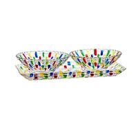 YUGSHNKFC Plateau créatif tissé en et ensemble de service, plateau à salade de fruits pour centres de table de maison, bol à fruits en verre tissé coloré