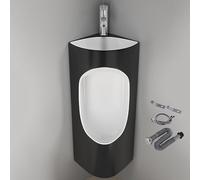 YUGXTH Urinoirs d'angle en céramique pour hommes, urinoir mural avec lavabo et robinet, toilettes de chasse d'eau commerciales pour les écoles et les lieux publics (Nero)