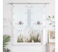 Yujiao Mao Brise-bise 1 pièce Transparent à Passer sur Tringle Blanc Court Rideau Motif brodé Chouette Gris LxH 60x120cm