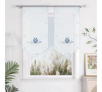 Yujiao Mao Brise-bise 1 pièce Transparent à Passer sur Tringle Blanc Court Rideau Motif brodé Chouette Bleu LxH 80x160cm