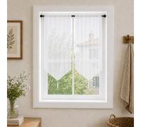 Yujiao Mao Brise-Bise Cuisine, Bord Frangé Blanc, 1 Panneau, LxH 60x120cm | Rideau cuisine, rideau court à passe-tringle, semi-transparent, style champêtre, pour petite fenêtre, cuisine, salle à manger