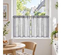 Yujiao Mao Lot de 2 rideaux brise-bise aspect lin pour cuisine - 90 x 45 cm | Rideau bistrot avec cordon de serrage, rideau de cuisine semi-transparent pour salon, petite fenêtre, rideau court moderne