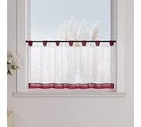 Yujiao Mao Rideau Brise-bise 1 pièce, Voilage Transparent avec Passants, Salle de Bain, Cuisine, Balcon, Style Classique, Bordeaux, HxL 60x120cm