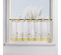 Yujiao Mao Rideau Brise-bise brodé Petites Marguerites, Semi-Transparent, Rideau à Liens, Style champêtre, Cuisine, Salle à Manger, Petites fenêtres Jaune HxL 30x90cm