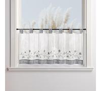 Yujiao Mao Rideau Brise-bise brodé Petites Marguerites, Semi-Transparent, Rideau à Liens, Style champêtre, Cuisine, Salle à Manger, Petites fenêtres Gris HxL 60x120cm