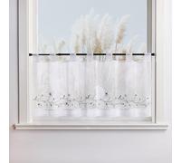 Yujiao Mao Rideau Brise-bise brodé Petites Marguerites, Semi-Transparent, Rideau à Liens, Style champêtre, Cuisine, Salle à Manger, Petites fenêtres Blanc HxL 45x90cm