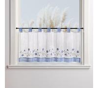 Yujiao Mao Rideau Brise-bise brodé Petites Marguerites, Semi-Transparent, Rideau à Liens, Style champêtre, Cuisine, Salle à Manger, Petites fenêtres Bleu HxL 60x120cm