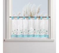 Yujiao Mao Rideau Brise-bise brodé Petites Marguerites, Semi-Transparent, Rideau à Liens, Style champêtre, Cuisine, Salle à Manger, Petites fenêtres Bleu Lagon HxL 45x90cm