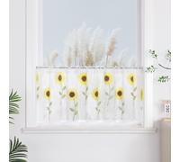 Yujiao Mao Rideau Cuisine Transparent à Motif Floral Tournesol Style Champêtre Brise-Bise Court pour Cuisine, Salle à Manger, Salon, Fenêtre Petite Taille, Décoration Intérieure Blanc HxL 30x120cm