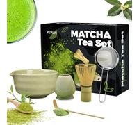 YUJUVI Matcha kit Matcha Whisk Set Accessoire de cérémonie du Matcha Japonais 6 pièces Bol Matcha avec Bec Fouet au Matcha Ouillère à Thé Kit de Fabrication de Thé (Dégradé Vert kit 6pièces)