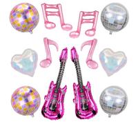 Yukiner Lot de 12 ballons en aluminium avec boule disco, guitare, notes de musique et ballons en forme de cœur, rose et irisé pour décoration de fête d'anniversaire