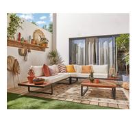 Best Mobilier Yulara - salon bas d'angle de jardin 5 places - bois, métal et coussins beiges , Noir / Bois / Beige