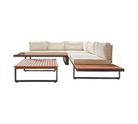 Best Mobilier Yulara - salon bas d'angle de jardin 5 places - bois, métal et coussins beiges , Noir / Bois / Beige