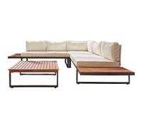 Best Mobilier Yulara - salon bas d'angle de jardin 5 places - bois, métal et coussins beiges , Noir / Bois / Beige