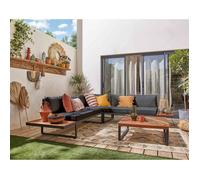 Best Mobilier Yulara - salon de jardin en bois et métal - 5 places - coussins gris , Noir / Bois / Beige