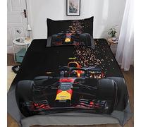 YULEDI Formula 1 Sets De Housses De Couettes 3D, F1 Ensemble De Literie Et Taie d'oreiller pour Lit 1 Ou 2 Personnes Microfibre avec Fermeture À Glissière 2 Pcs Single（135x200cm）