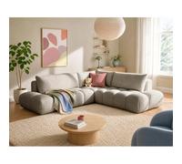 Yulin - Canapé d'angle L 5 places convertible avec coffre en tissu bouclette - Taupe