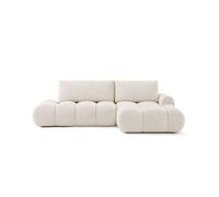 Yulin - Canapé d'angle ouvert droit 4 places convertible avec coffre en tissu bouclette - Beige