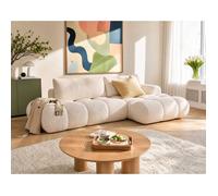 Yulin - Canapé d'angle ouvert droit 4 places convertible avec coffre en tissu bouclette - Beige