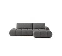Yulin - Canapé d'angle ouvert droit 4 places convertible avec coffre en tissu bouclette - Gris