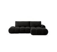 Yulin - Canapé d'angle ouvert droit 4 places convertible avec coffre en tissu bouclette - Noir