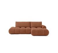 Yulin - Canapé d'angle ouvert droit 4 places convertible avec coffre en tissu bouclette - Rouille