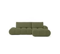 Yulin - Canapé d'angle ouvert droit 4 places convertible avec coffre en tissu bouclette - Vert