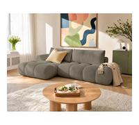 Yulin - Canapé d'angle ouvert gauche 4 places convertible avec coffre en tissu bouclette