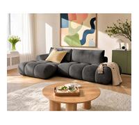 Yulin - Canapé d'angle ouvert gauche 4 places convertible avec coffre en tissu bouclette