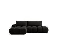 Yulin - Canapé d'angle ouvert gauche 4 places convertible avec coffre en tissu bouclette - Noir