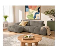 Yulin - Canapé d'angle ouvert gauche 4 places convertible avec coffre en tissu bouclette
