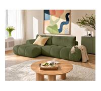 Yulin - Canapé d'angle ouvert gauche 4 places convertible avec coffre en tissu bouclette