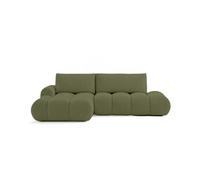 Yulin - Canapé d'angle ouvert gauche 4 places convertible avec coffre en tissu bouclette - Vert